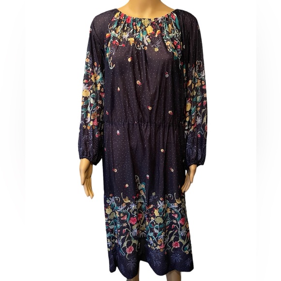 Vintage Dresses & Skirts - Vintage Home Sewn 70s Navy Floral Midi Dress